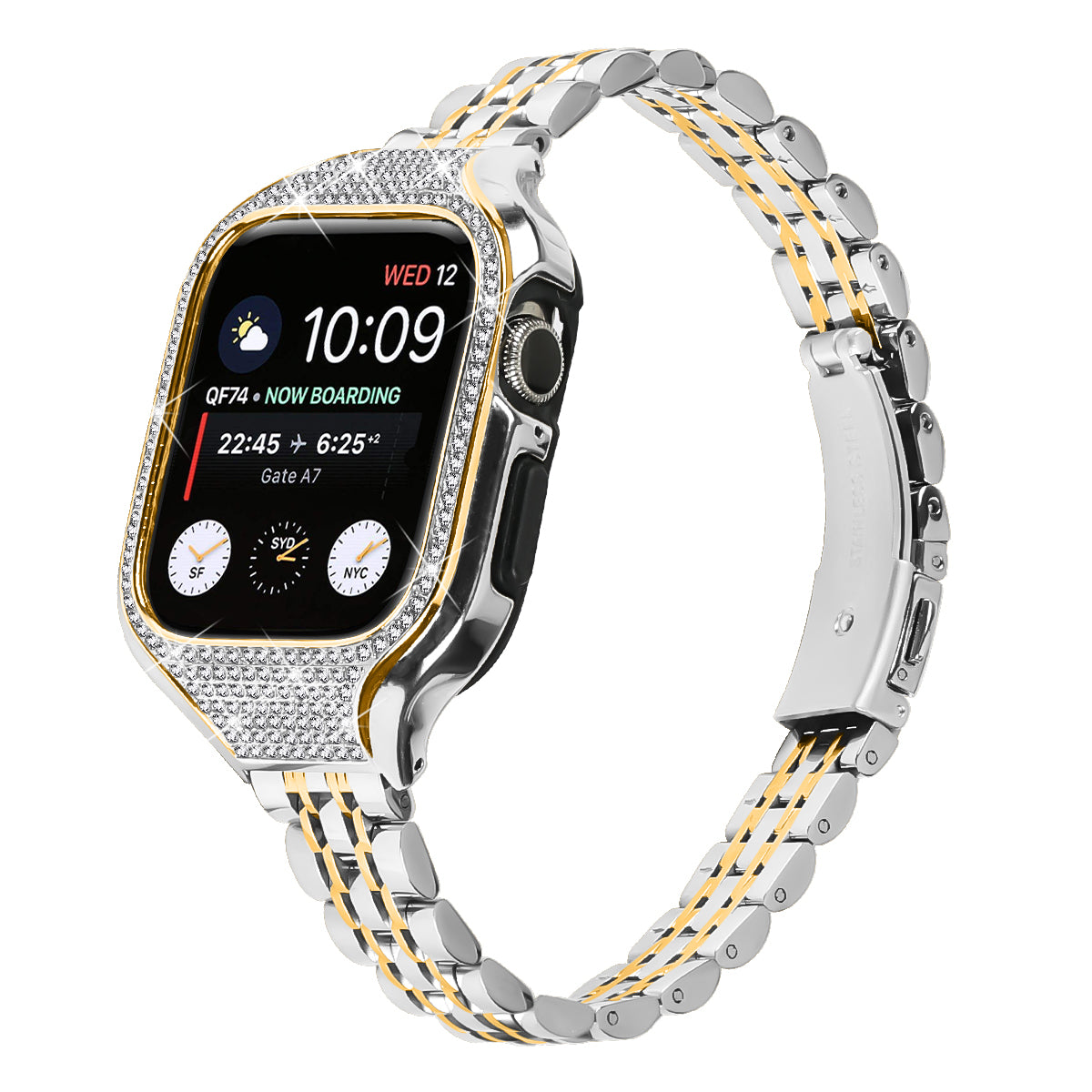 For Apple Watch Series 7 / 8 / 9 41mm Replacement 7 Beads Stainless Steel Strap with Watch Case - Black For Apple Watch Series 7 / 8 / 9 41mm Replacement 7 Beads Stainless Steel Strap with Watch Case - Black